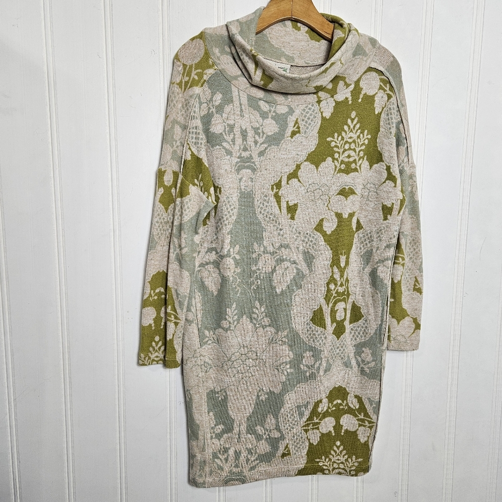 Anthro Saturday Sunday Green Floral Draped Neck Petite Dress SP Boho - Picture 2 of 15